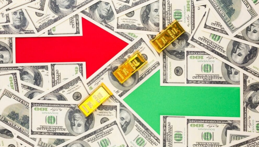 two arrows top banknotes background 23 2148490625